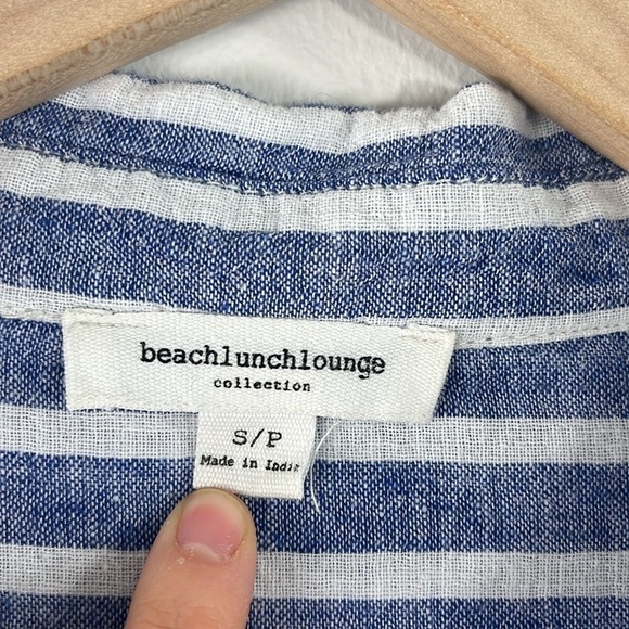 Beach Lunch Lounge Fringe Striped Linen Blend Long Sleeve Top Womens Size S - Picture 3 of 8